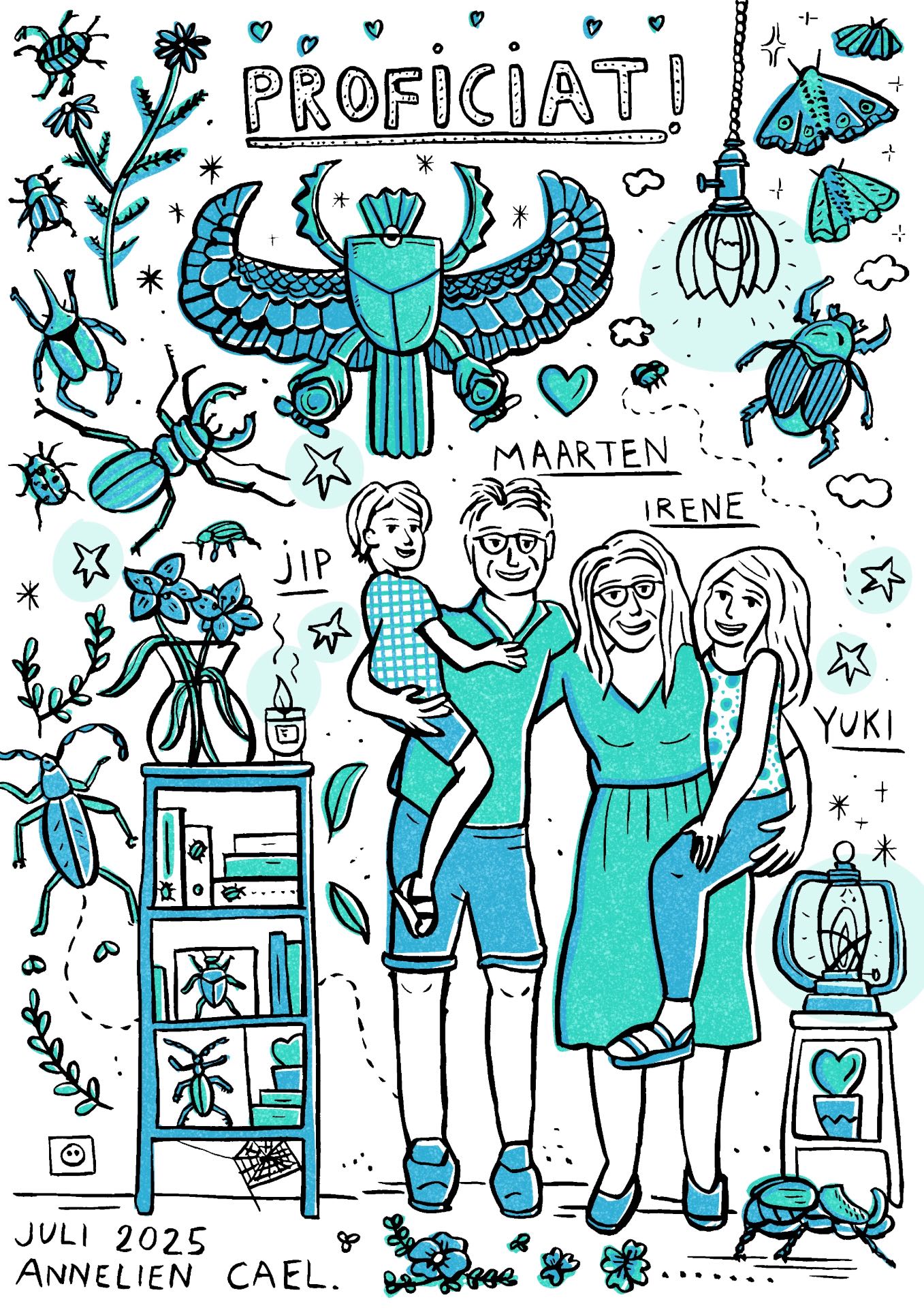 Een unieke en authentieke illustratie of kijkplaat als huwelijkscadeau of als herinnering aan een huwelijksfeest. Huwelijksportret. Bruikbaar voor een poster, wenskaart, bedankingskaart. Persoonlijke illustratie op maat. Handgetekend door de Gentste illustrator Annelien Cael, illustrator van authentieke kijkplaten vol details.